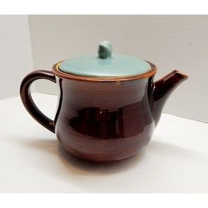 Red Wing Pottery USA Village Green Teal Brown Pottery Tea Kettle Pot